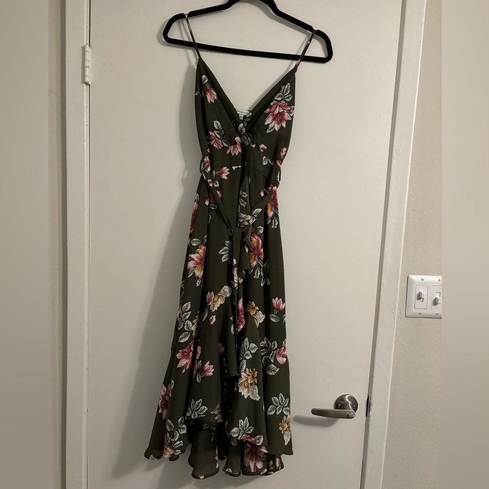 Purple Snow Green Peony Ruffle High-Low Dress